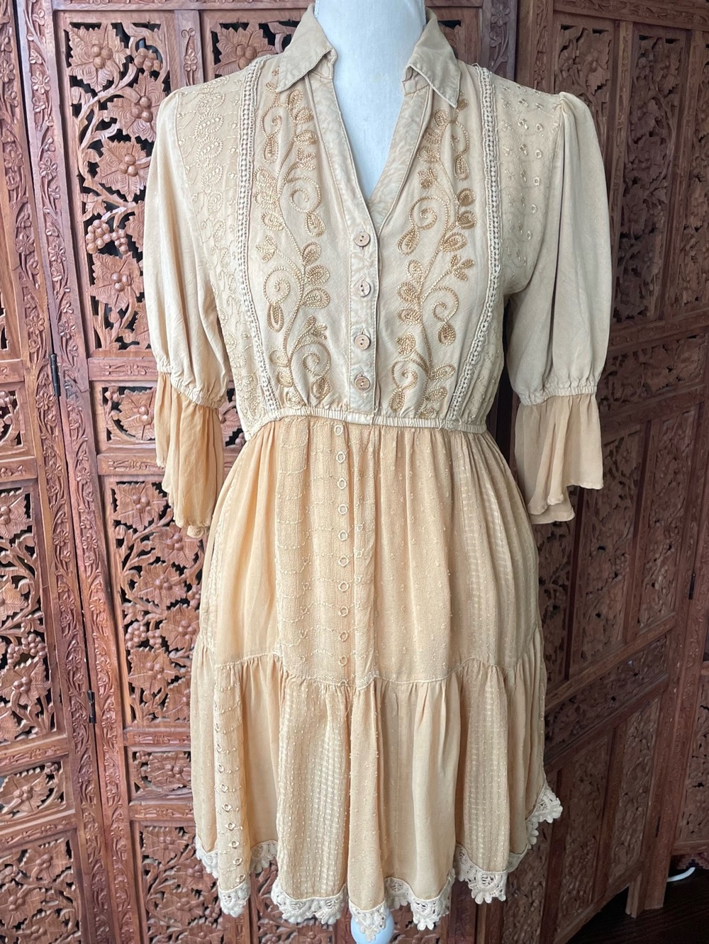 Young Threads Vintage Festival Bohemian Embroidered Lace Tiered Dress